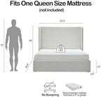 Queen 54" Tall Headboard Carmen Wingback Upholstered Platform Bed Frame Premium Canvas Chenille Elegant Simplicity for Bedroom No Box Spring Needed Easy Assembly No Noise Textured Ivory