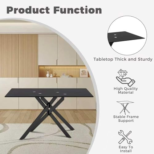 51.18" W Glass Dining Table Set for 4, Modern Rectangular Glass Kitchen Table with Black Table-top, 4 PU Leather Chairs with Black Legs, for Dining Room, Home - Dark Grey