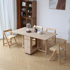 COMUHOME Wood Drop Leaf Folding Dining Table with 2 Drawers and 4 Wheels, Wooden Padded Dining Chairs Set of 4, Space Saving Dining Table with 4 Chairs for Living Room Kitchen Farmhouse
