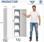 GAIOUS Metal Garage Storage Cabinet with Lock, 61” Tall Lockable File Cabinet with Wheels, Steel Tool Cabinet with 2 Door and 3 Adjustable Shelves, Rolling Cabinet for Home Office Garage Gym - White