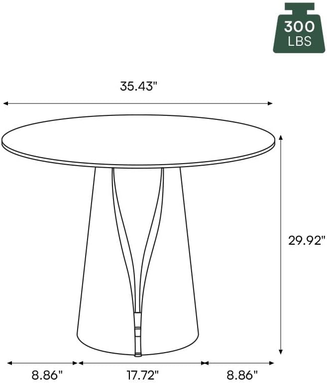 POVISON 35" Round Dining Table, Sintered Stone Top with Metal Pedestal Base, Modern Kitchen Table for Small Spaces, Seats 2-4,Pandora & Bronze(Table Only)