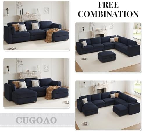 Oversized Cloud Sleeper Couch 9 Seater Modular Sectional Sofa Blue | Modern Chenille Wide Deep Seat Sofa Bed, Comfy Luxury Couches for Living Room, Bedroom, Apartment, No Tool Assembly