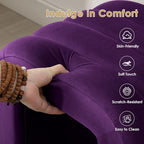 ONEVOG Velvet Pouf Ottomans, Small Ottoman Foot Rest for Couch, 18 Inch Cute Vanity Chairs for Makeup, Living Room Decorative, Sturdy Frame, Upholstered Modern Footrest for Bedroom, Dorm, Purple, 2Pcs