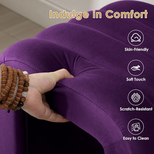 ONEVOG Velvet Pouf Ottomans, Small Ottoman Foot Rest for Couch, 18 Inch Cute Vanity Chairs for Makeup, Living Room Decorative, Sturdy Frame, Upholstered Modern Footrest for Bedroom, Dorm, Purple, 2Pcs