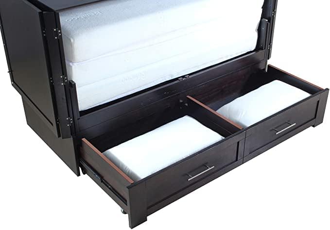 Daily Delight Murphy Cabinet Chest Bed with Charging Station & 6" Memory Foam Mattress, Queen (Java)