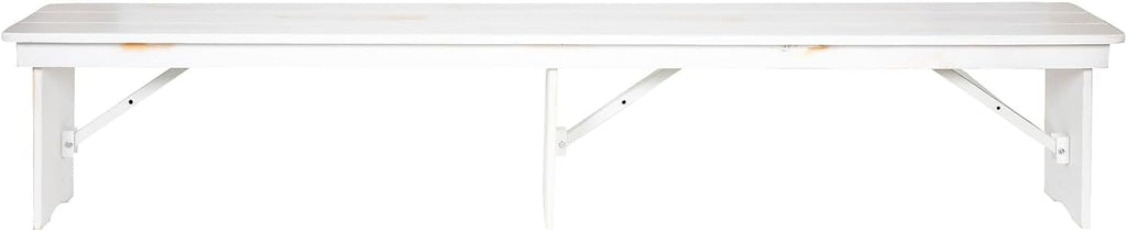 Flash Furniture Hercules Commercial Grade Farmhouse 3 Leg Bench - Solid Pine Foldable Bench with Seating for 4 - 8'x12" - Antique Rustic White