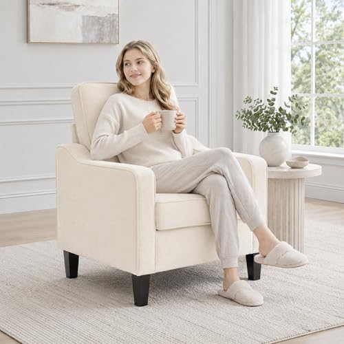 Comfy Accent Chair for Living Room, Modern Reading Chair for Bedroom, Beige | Upholstered Arm chair, Single Sofa Chair for Office and Waiting Room, Mid Century Modern Style, Sturdy Legs, Soft Seat