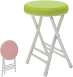 20" Home Folding Stool Collapsible Padded Bar Stool Round Kitchen Stools No Back Portable Breakfast Chairs PU Leather for Kitchen Breakfast Cafe(Light Green)