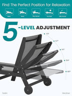 SERWALL Textilene Patio Chaise Lounge Chair Set of 2, HDPE Outdoor Lounger | with Rolling Wheels for Pool, Deck, Black