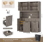 HOSTACK 71" Kitchen Pantry with 12.5 Gallon Double Trash Can Cabinet, Grey | Farmhouse Garbage Can Cabinet with Pull Out Trash Can Storage, 47"W Kitchen Hutch with Hidden Garbage Storage for Dining Room