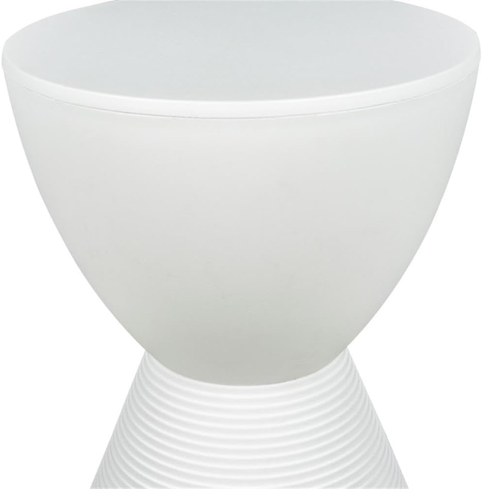 Pemberly Row Contemporary Round Plastic End Table, White Finish, 11.75 in x 16.75 in, Hourglass Shape with Ribbed Bottom Design, Hidden Storage, Lightweight Compact Indoor Outdoor Side Table