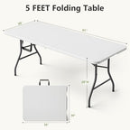 Folding Dining Table Set for 4, 5FT Foldable Plastic Table with Carrying Handle & 4 PU Leather Padded Folding Chairs, Portable Table and Chairs Set for Indoor Outdoor, Party, Wedding, Picnic, Camping