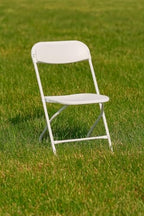 BTEXPERT Set of 5 Pack, White Plastic Folding Chair Steel Frame Commercial High Capacity Event Chair Lightweight Set for Office Wedding Party Picnic Kitchen Dining Church School