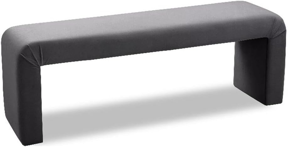 Meridian Furniture Minimalist Collection Modern | Contemporary Velvet Upholstered Bench, 53" W x 14.75" D x 18.25" H, Grey