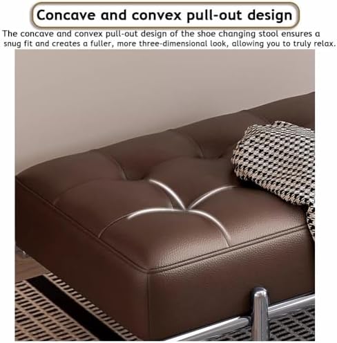 Etlegor Faux Leather Entryway Bench, Minimalist Bed-end Bench with Stainless Steel Legs for Entry, Hallway, Living Room, Bedroom, Walk-in Closet(Green,100x44.5x40cm)