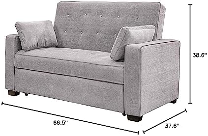 Serta Ainsley 66.5" Convertible Sleeper Loveseat, Full Size, Dreamcoil Comfort, Soft Woven Fabric, Light Grey