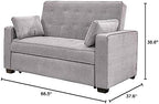 Serta Ainsley 66.5" Convertible Sleeper Loveseat, Full Size, Dreamcoil Comfort, Soft Woven Fabric, Light Grey