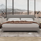 Allewie King Size Upholstered Bed Frame Adjustable Headboard, Light Grey