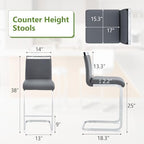 Counter Height Bar Stools Set of 4 - Grey Bar Stools for Kitchen Island,25'' Counter Stools with Leather Upholstered Seat,Metal Kitchen Island Chairs Ideal for Bar,Pub,Coffee Shop