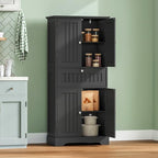 ChooChoo 51" H Bathroom Floor Cabinet with Drawers and Adjustable Shelves | Bathroom Storage Cabinet, Freestanding Kitchen Pantry Cupboard with 4 Doors for Living Room, Black