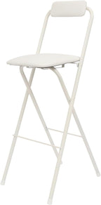 LOYALHEARTDY 1 Pcs Folding Stool, 29.5 in Folding Counter Height Bar Stool with Backrest Cushioned Padded Folding Stool Portable Bar Stool for Camping Kitchen Home Office (White, 29.5 in)