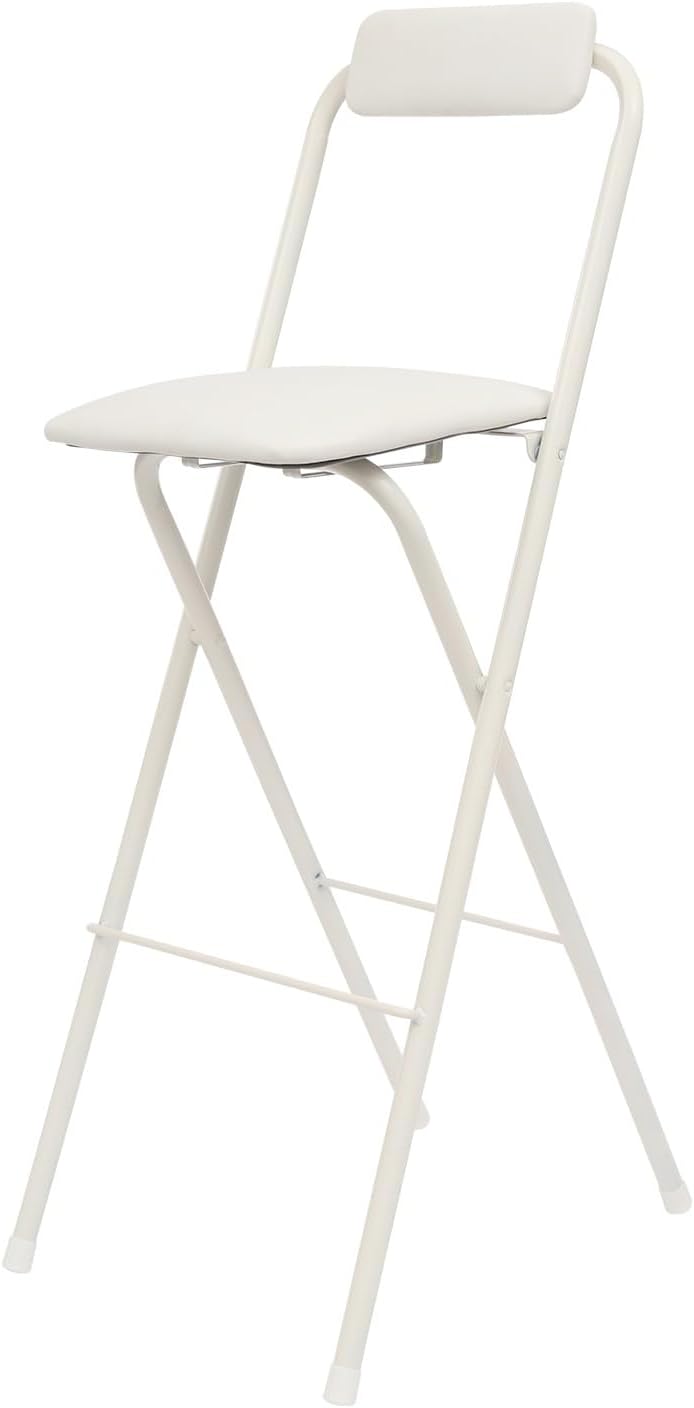 LOYALHEARTDY 1 Pcs Folding Stool, 29.5 in Folding Counter Height Bar Stool with Backrest Cushioned Padded Folding Stool Portable Bar Stool for Camping Kitchen Home Office (White, 29.5 in)