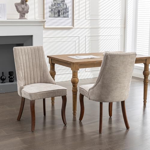 Fabric Dining Chairs Set of 6, High Back Upholstered Kitchen & Dining Room Chairs with Solid Wood Legs, Mid Century Modern, Sillas de Comedor (Beige, 6 Pcs)