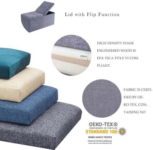 Storage Ottoman Bench Foldable Seat Footrest Shoe Bench End of Bed Storage with Flipping Lid, 75L Storage Space, 30 inches Linen Fabric Dark Grey