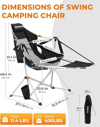 KingCamp Hammock Chair with Footrest, Heavy Duty Swinging Chairs 400lbs | Folding Hammock Camping Chair, Oversized Rocking Chair with Cup Holder, Portable Camp Chairs for Outdoor Beach Lawn RV Sports