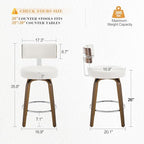 Bekrvio Swivel Counter Height Bar Stools Set of 3, Faux Leather Kitchen Stools Upholstered Barstools with Back, Walnut Wood Legs, Mid Century Island Chairs Counter Stools, 26" Seat Height, White
