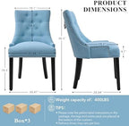 adochr Dining Chairs Set of 6, Upholstered Fabric Dining Room Chairs with Nailhead High Back & Ring Pull & Wooden Legs, Mid-Century Modern Kitchen Chairs for Restaurant, Living Room, Light Blue