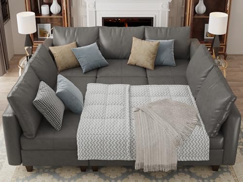 EASE MOOSE Faux Leather Sectional Modular Couch Sleeper Sectional Sofa | Faux Leather Modular Sectional sofa with Storage, Material Scratch Resistant ,Convertible sofa bed,Freely combinable