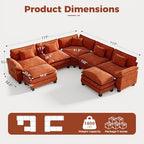 CDCASA 117" Oversized Modular Sectional Sofa with Corner, Comfy V-Shaped Cloud Couch w/ 2 Ottomans, 7-Seater Chenille Deep Seat Modern Sofa Couch for Living Room, DIY Combination, Terracotta Orange