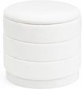 15.4" Round Velvet Storage Ottoman with Reversible Lid, Upholstered Circular Ottoman Footrest with Hidden Storage, Foldable Padded Footstool for Dorm Living Room & Bedroom, White