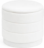 15.4" Round Velvet Storage Ottoman with Reversible Lid, Upholstered Circular Ottoman Footrest with Hidden Storage, Foldable Padded Footstool for Dorm Living Room & Bedroom, White