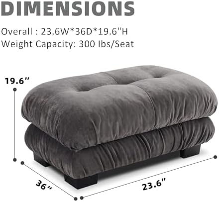 Upholstered Ottoman Footstool with Cushion for Sectional Sofa Couch 300lbs for Living Room,Chenille Fabric(Grey)