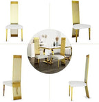 Dining Chairs Set of 6, Luxury Upholstered Boucle Chairs with Slatted Mirrored Polished Metal High Back and Legs, Modern White and Gold Dining Chairs with Breathable Backrest