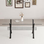 Glass Dining Table 71"｜Modern Dining Table for 6｜0.4" Thick Tempered Glass Top｜Matte Black Metal Legs｜Grey Crossbar｜Easy Assembly｜Perfect for Dining Room or Kitchen
