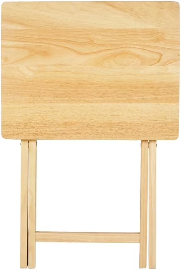 Natural Rubberwood Folding TV Dinner Tray Table, 19 x 14.5 x 26 Inch Foldable Portable Wooden Side Snack Table for Home Office Couch Bed