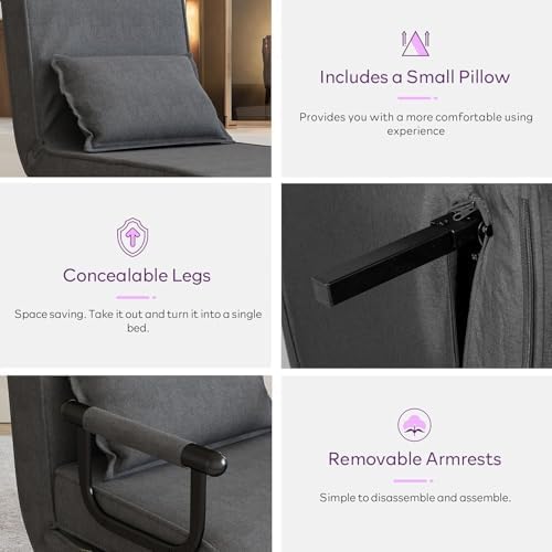 TYBOATLE Sleep Chair Bed Set of 2, Comfy Convertible Sleeper Chairs for Adults, Folding Sofa Bed with Adjustable Backrest & Side Pockets & Pillow, Cozy Small Couch for Small Spaces, Office (Dark Grey)