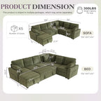 Hanherry Sectional Sofa with Pull Out Couch Bed,6 Seats Corduroy Sleeper Sofa with Storage Ottoman & USB Charging,Comfy L Shaped Modular Couches for Living Room,Apartment