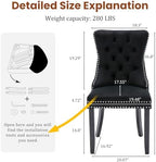 Velvet Upholstered Dining Chairs Set of 4, Modern Mid-Century Kitchen Chairs with High Back, Nailhead Trim and Solid Wood Legs,Metal Pulling Ring for Dining Room Living Room,Black