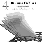 PURPLE LEAF Patio Pool Lounge Chaise Set of 3 Outdoor Lounger Chair, Grey | 2 Chaise + 1 Table, Aluminum Frame, Adjustable Headrest & 5 Recline Angles, Stackable, UV Textilene Fabric, S-Curve Backrest