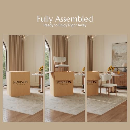 POVISON Mid-Century Modern Dining Chairs Set of 2, Fully Assembled Dining Chairs, Solid Ash Wood Frame, Textured Linen Blend Fabric, Armless Side Chairs for Dining Room & Kitchen