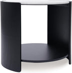 DDAYALANE Farmhouse Wooden Bedside Table for Living Room, White Faux Marble Tabletop, 25" Round Side Table Night Stand for Bedroom with 2-Tier Storage End Table, Rustic Black and White