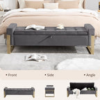 End of Bed Storage Bench, 67'' Benches for Bedroom Foot of Bed King Size, Upholstered Velvet Tufted Storage Ottoman Bench with Gold Legs for Window Living Room Entryway, Grey