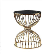 Telephone Table, Marble Round Metal Side Table,Living Room Sofa Side Table,Telephone Table,Hourglass Shape,for Living Room,Champagne Gold (Color:Champagne Gold,Size:19.68