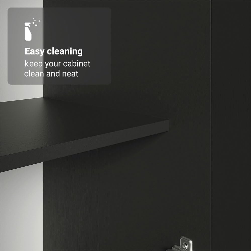Madesa Kitchen Set 3 Pantry Storage Cabinet with 15 Utility Shelves 71'L Wooden Organization Unit for Kitchen - Black