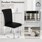 Asday Black and Silver Dining Chairs Set of 2, Modern Faux Leather Upholstered Dining Room Chairs with High Back and Metal Chrome Legs for Kitchen, Living Room, Restaurant, Apartment