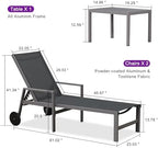 PURPLE LEAF Chaise Lounge Outdoor Set for 2 with Armrest, Grey | All-aluminum supportive armrests, effortless sitting & standing transitions, stylish design, ultimate outdoor leisure
